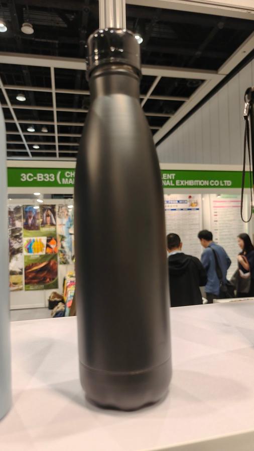 Matte black slim-mouth vacuum cola flask sample at Booth 3C-B37