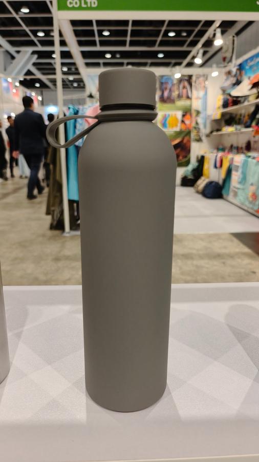 Matte grey vacuum bottle with integrated carry loop