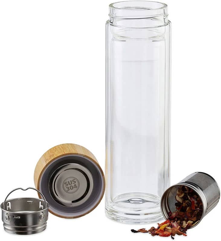bamboo lid double wall glass tea cup tx 1006 — view 5
