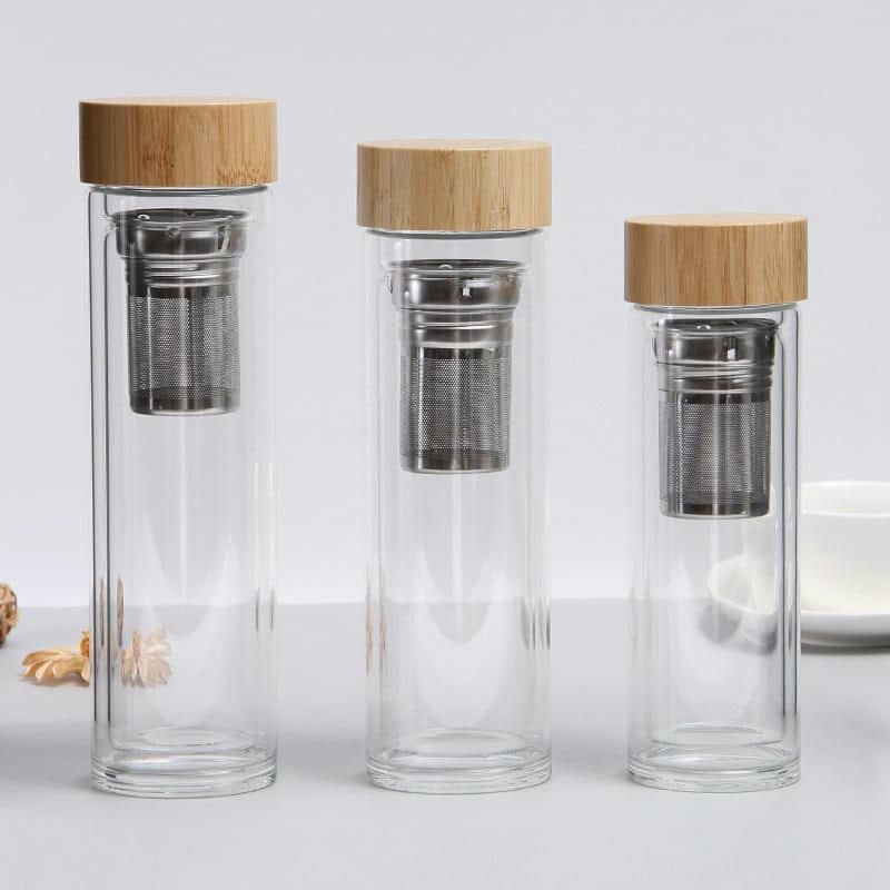 Bamboo Lid Double-Wall Glass Tea Cup TX-1006 — bamboo drinkware OEM China