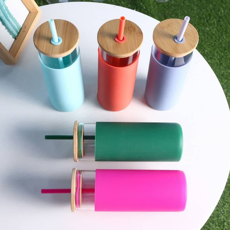 bamboo lid glass bottle silicone sleeve tx 1002 — view 2