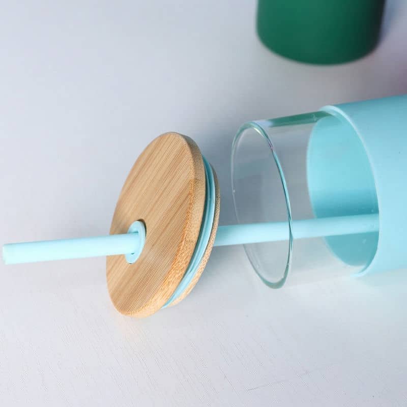 bamboo lid glass bottle silicone sleeve tx 1002 — view 8