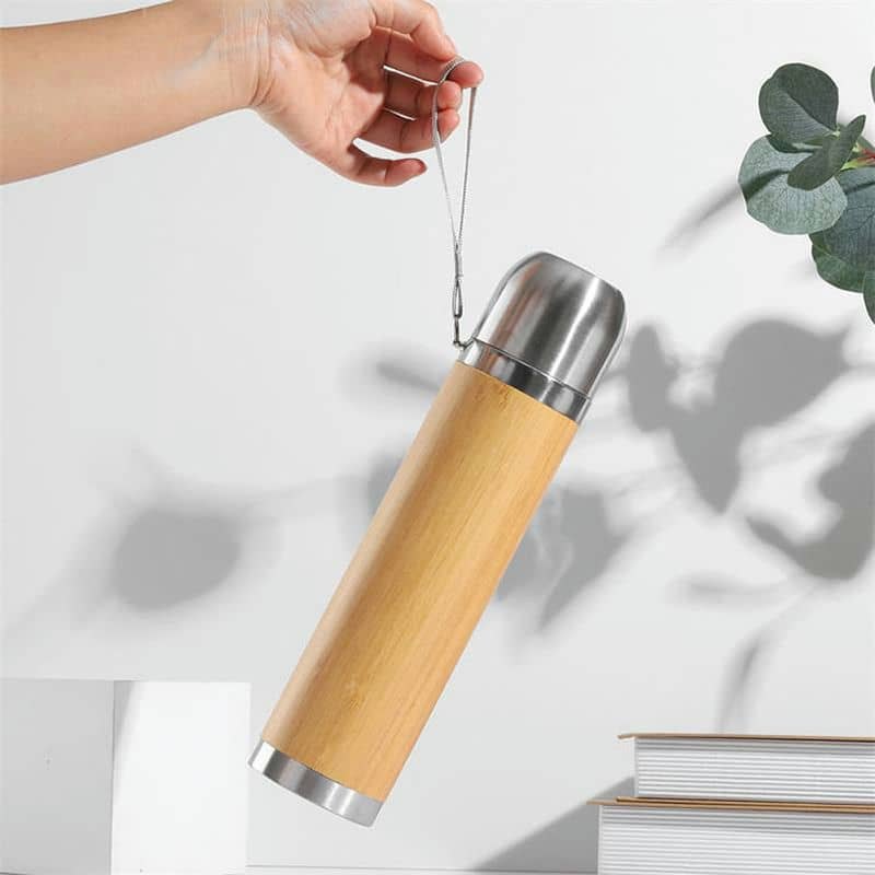 bamboo shell vacuum flask lanyard tx 1012 — view 4