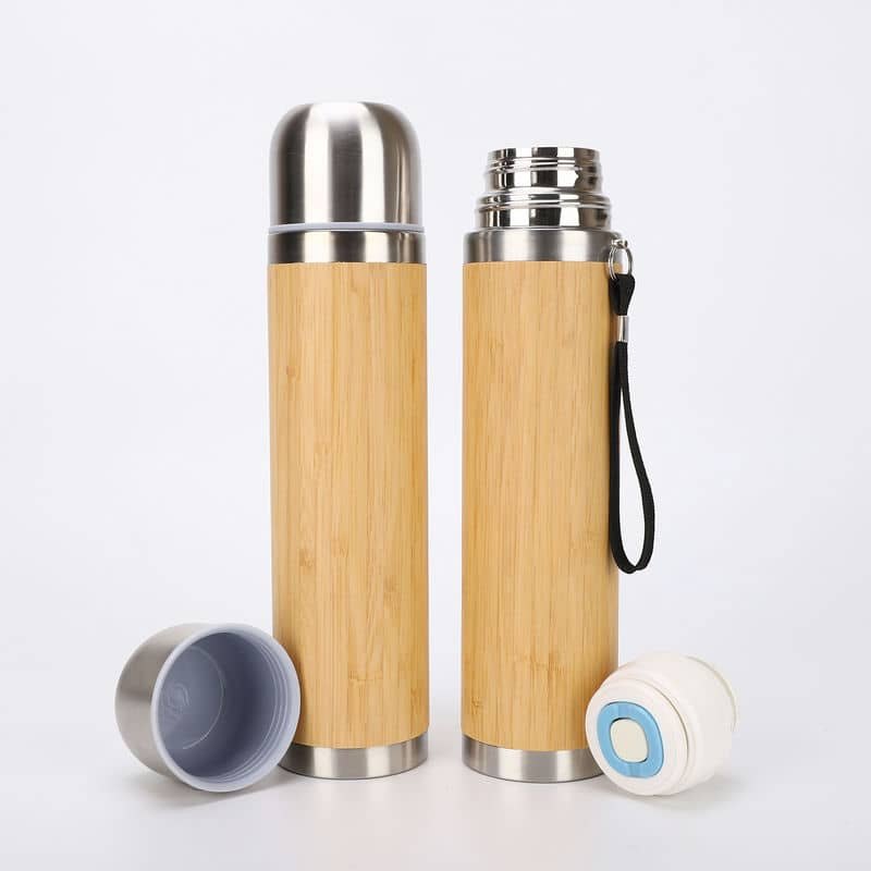 Bamboo Shell Flask with Lanyard TX-1012 — bamboo drinkware OEM China